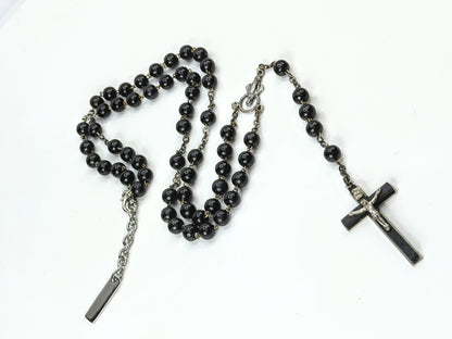 Vintage Dolce & Gabbana 925 Silver Black Bead Rosary Crucifix Necklace JR1983