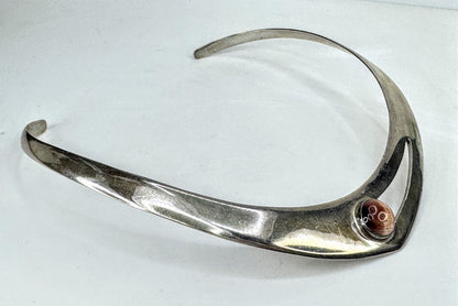 Vintage Mexico 925 Sterling Silver Cat Eye Modernist Collar Necklace 48.9g JR210
