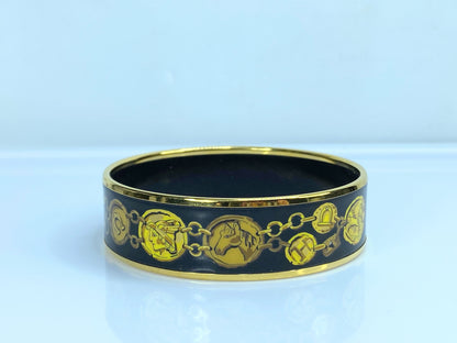 Hermès Black Wide Enamel Cheval Et Harnais Bangle 20mm 8" GS549