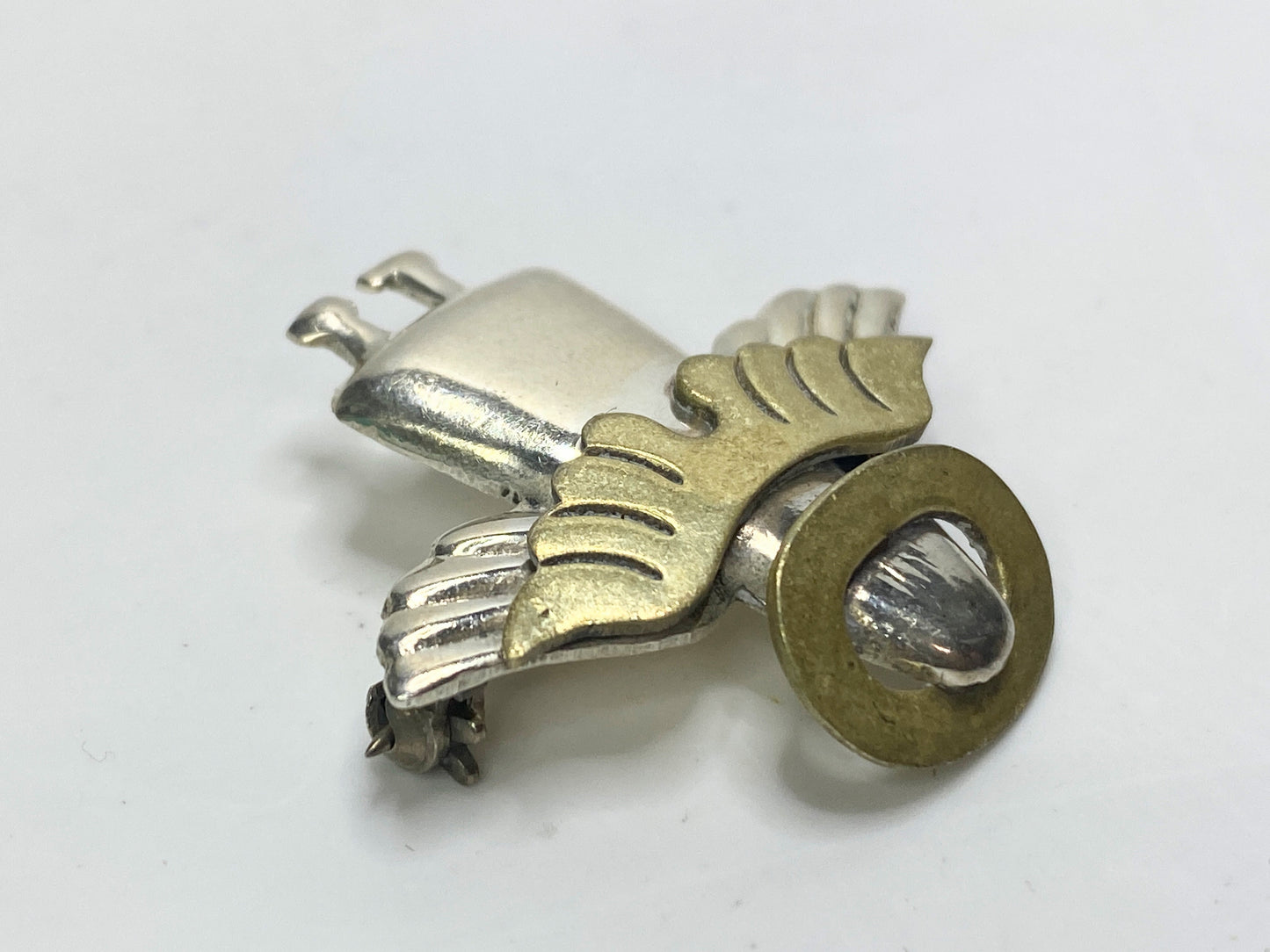 Vintage Sterling Silver & Brass Angel Brooch, 7.1g, 5/8” x 1.5” JR1116