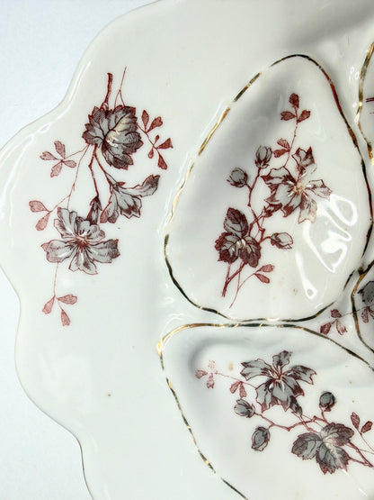 Antique French Oyster Plate 8.75” Sepia Floral Gilt Decorated Porcelain A754