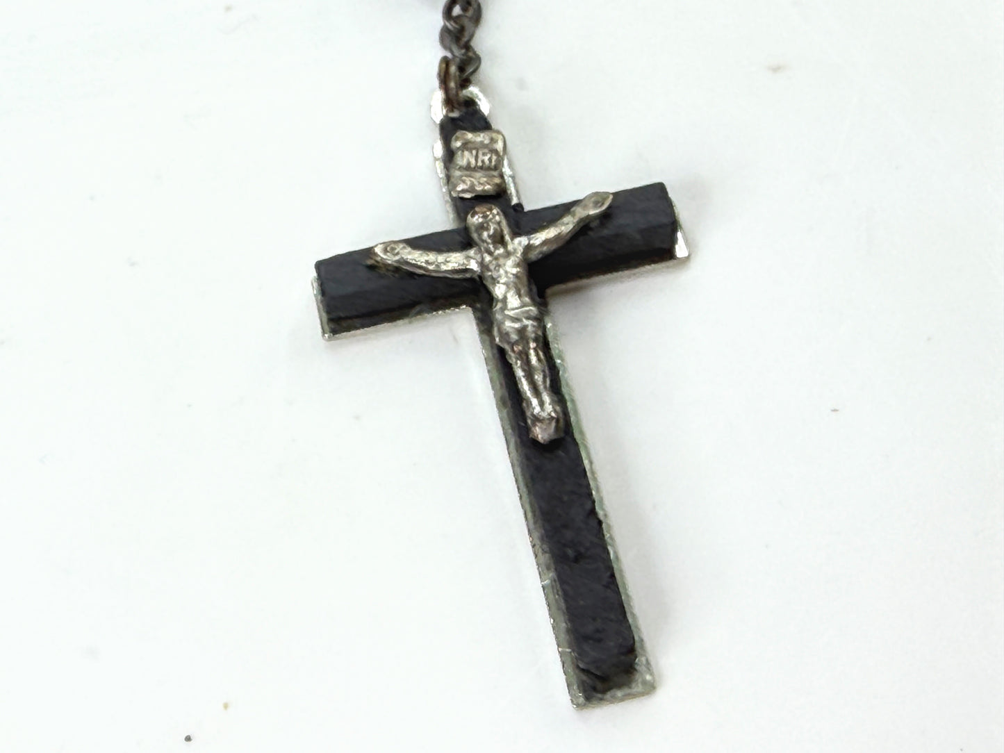 Vintage Dolce & Gabbana 925 Silver Black Bead Rosary Crucifix Necklace JR1983
