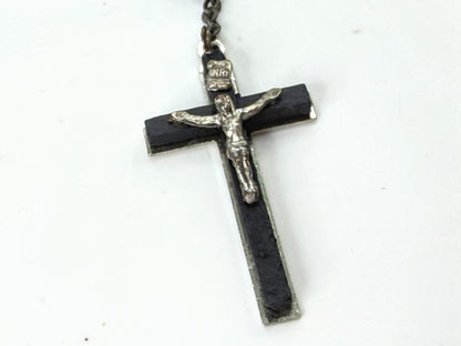 Vintage Dolce & Gabbana 925 Silver Black Bead Rosary Crucifix Necklace JR1983