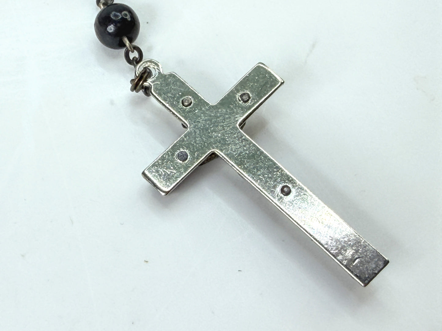 Vintage Dolce & Gabbana 925 Silver Black Bead Rosary Crucifix Necklace JR1983