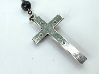 Vintage Dolce & Gabbana 925 Silver Black Bead Rosary Crucifix Necklace JR1983