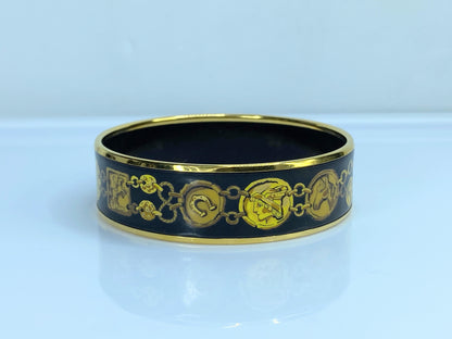 Hermès Black Wide Enamel Cheval Et Harnais Bangle 20mm 8" GS549