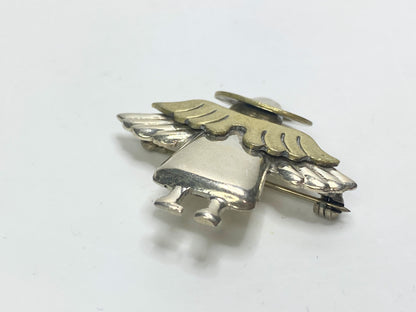 Vintage Sterling Silver & Brass Angel Brooch, 7.1g, 5/8” x 1.5” JR1116