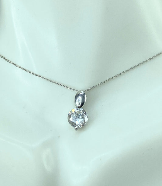 Platinum 1.14ct H/SI1 Round Brilliant Solitaire Diamond necklace 3.8g 18" JR9564