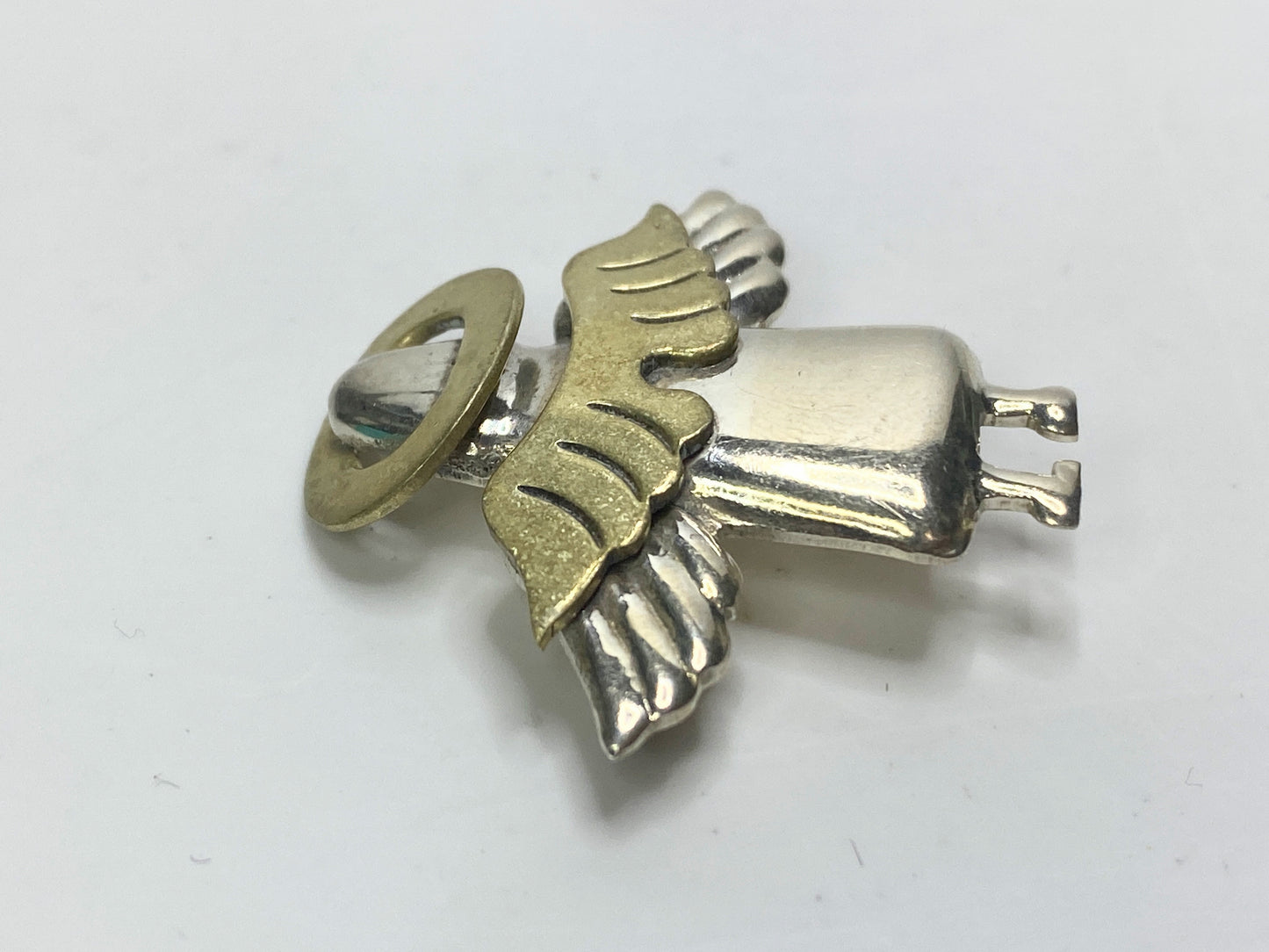 Vintage Sterling Silver & Brass Angel Brooch, 7.1g, 5/8” x 1.5” JR1116