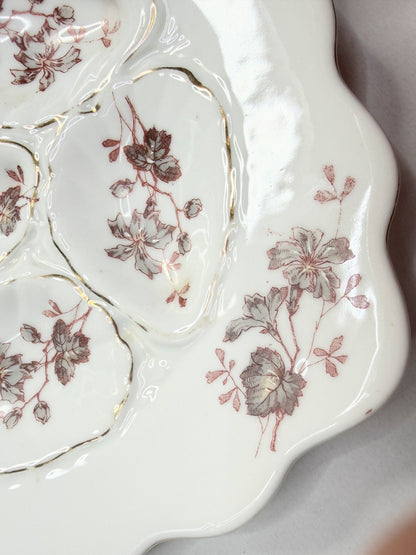 Antique French Oyster Plate 8.75” Sepia Floral Gilt Decorated Porcelain A754