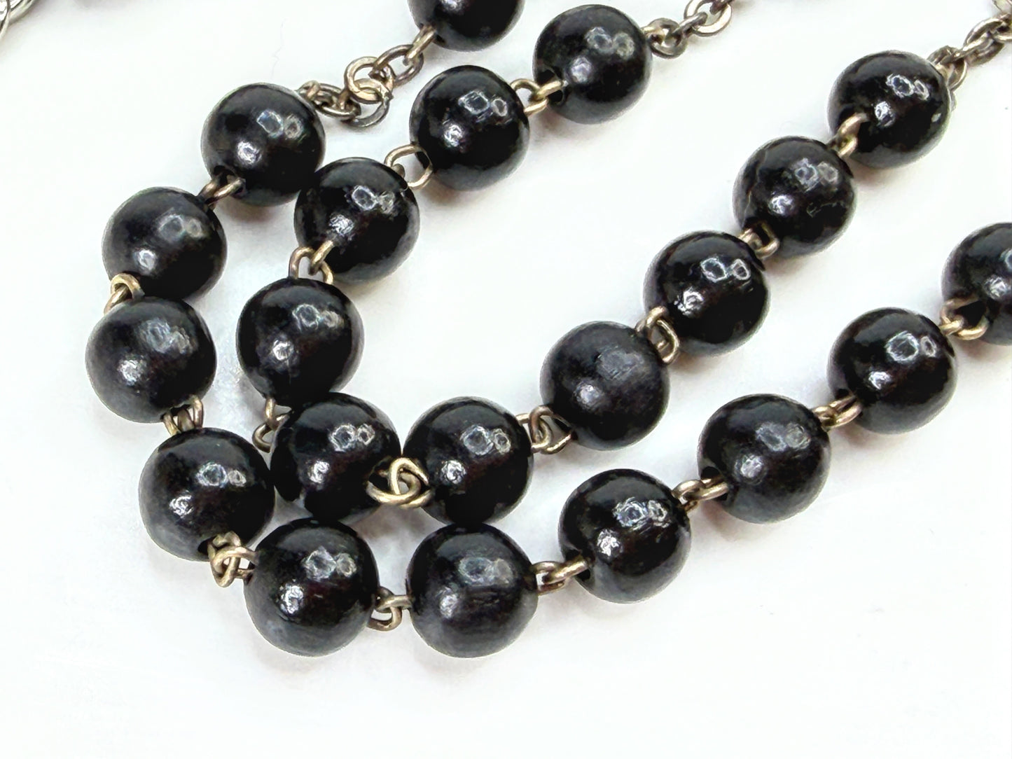 Vintage Dolce & Gabbana 925 Silver Black Bead Rosary Crucifix Necklace JR1983