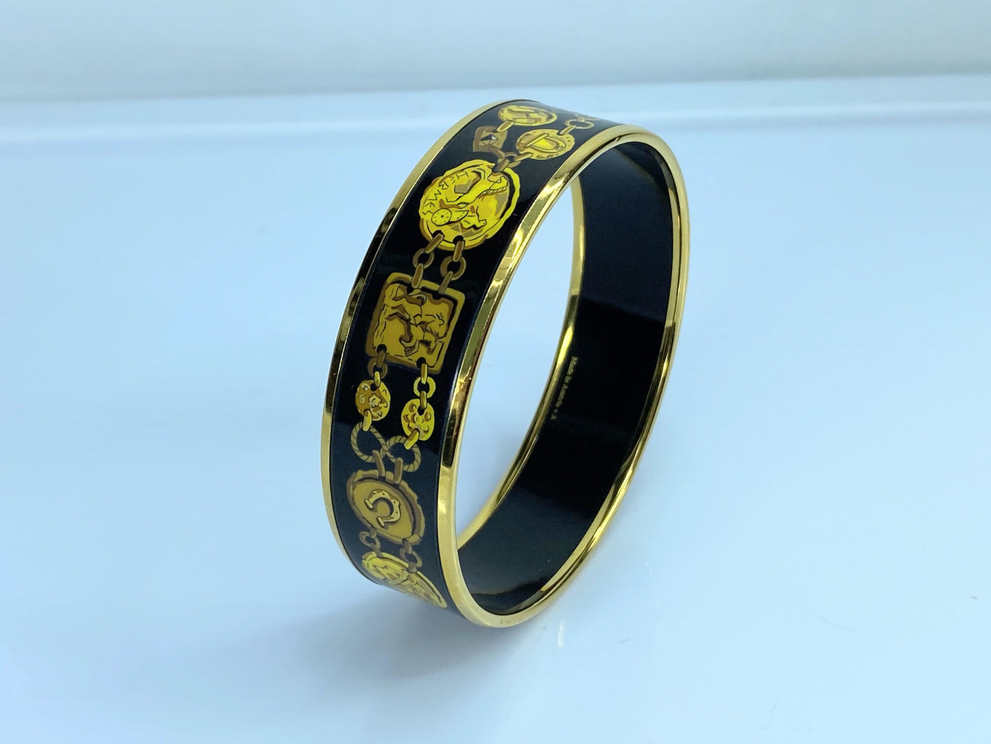 Hermès Black Wide Enamel Cheval Et Harnais Bangle 20mm 8" GS549