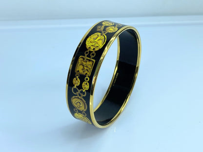 Hermès Black Wide Enamel Cheval Et Harnais Bangle 20mm 8" GS549