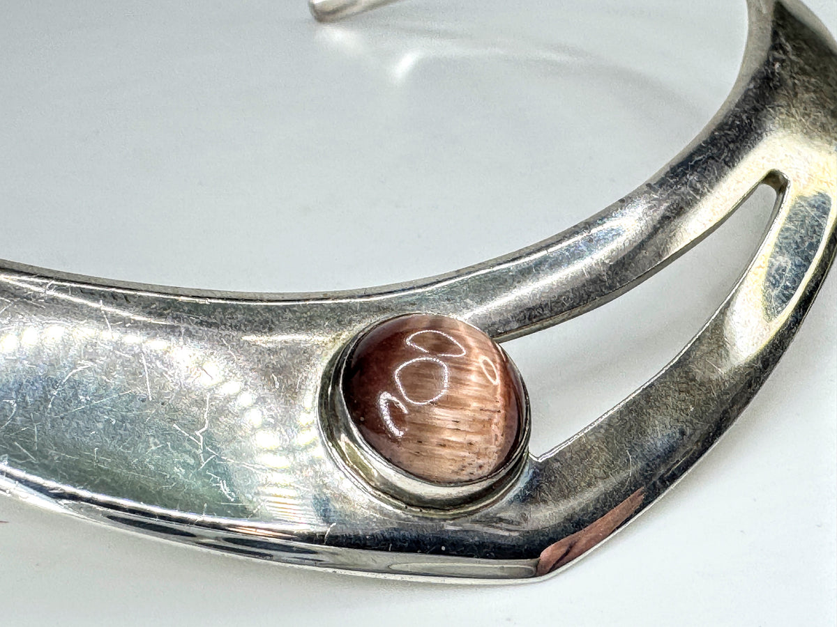 Vintage Mexico 925 Sterling Silver Cat Eye Modernist Collar Necklace 48.9g JR210
