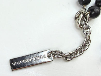 Vintage Dolce & Gabbana 925 Silver Black Bead Rosary Crucifix Necklace JR1983
