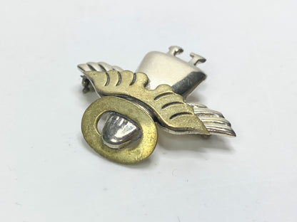 Vintage Sterling Silver & Brass Angel Brooch, 7.1g, 5/8” x 1.5” JR1116