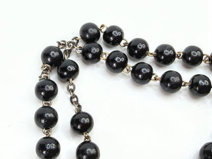 Vintage Dolce & Gabbana 925 Silver Black Bead Rosary Crucifix Necklace JR1983