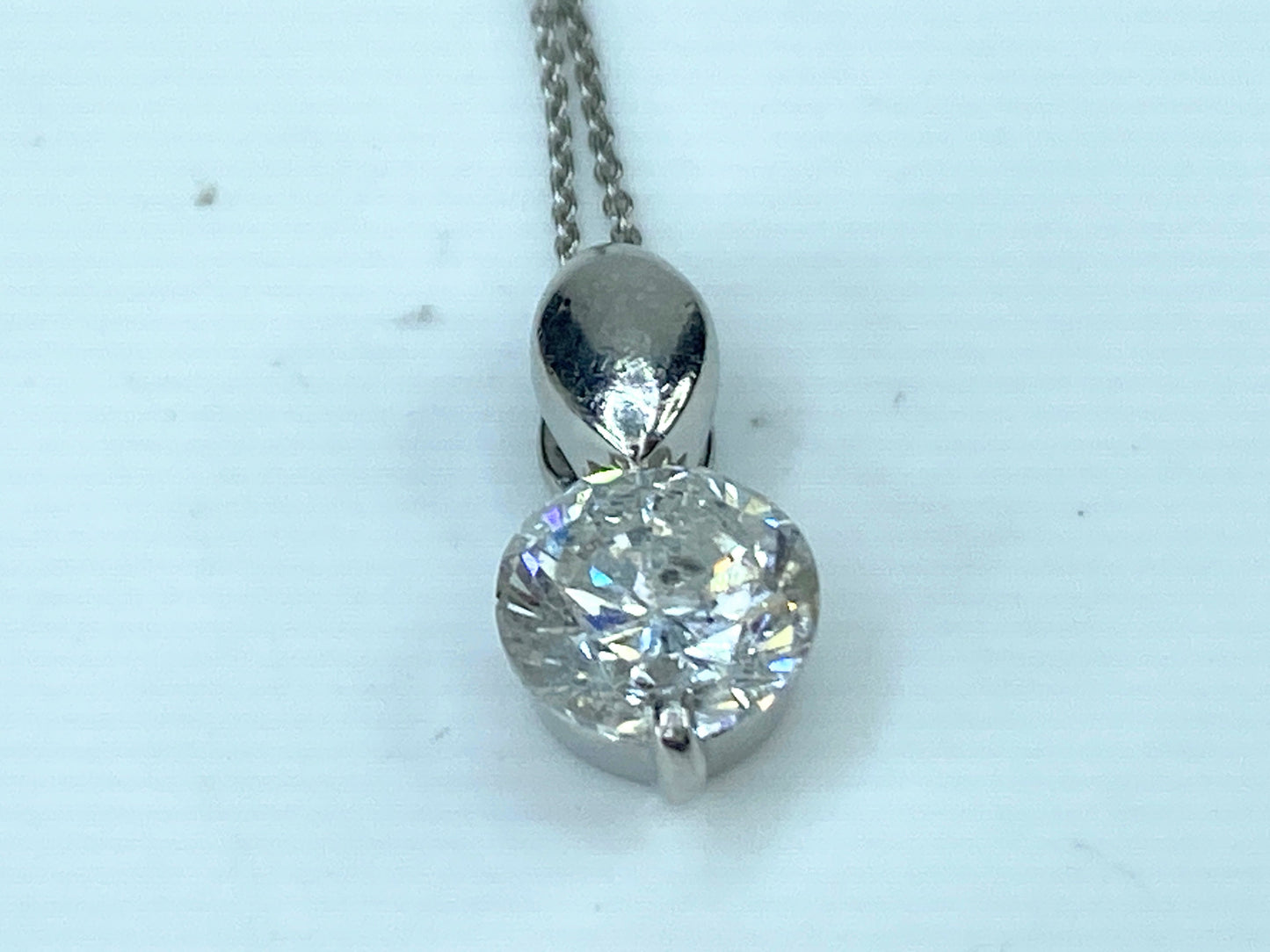 Platinum 1.14ct H/SI1 Round Brilliant Solitaire Diamond necklace 3.8g 18" JR9564