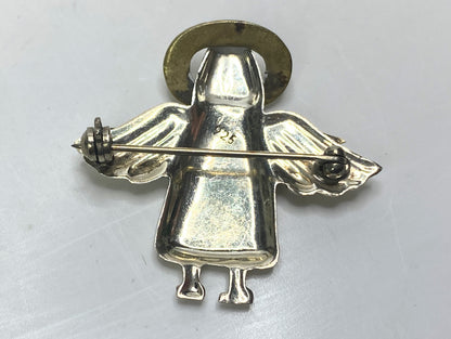 Vintage Sterling Silver & Brass Angel Brooch, 7.1g, 5/8” x 1.5” JR1116