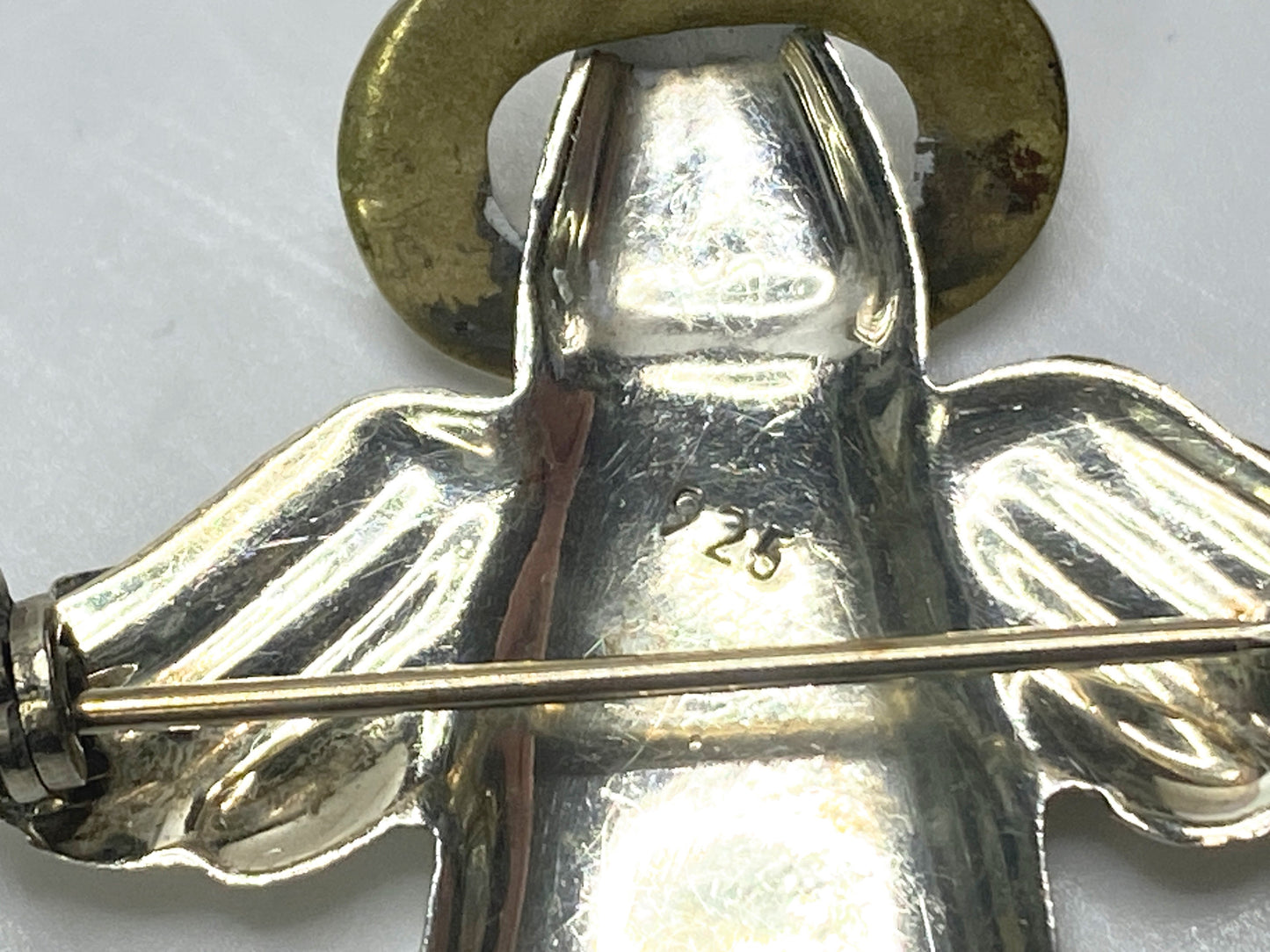 Vintage Sterling Silver & Brass Angel Brooch, 7.1g, 5/8” x 1.5” JR1116