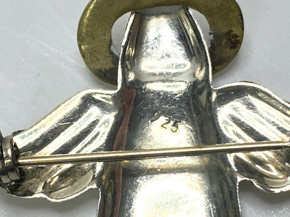 Vintage Sterling Silver & Brass Angel Brooch, 7.1g, 5/8” x 1.5” JR1116