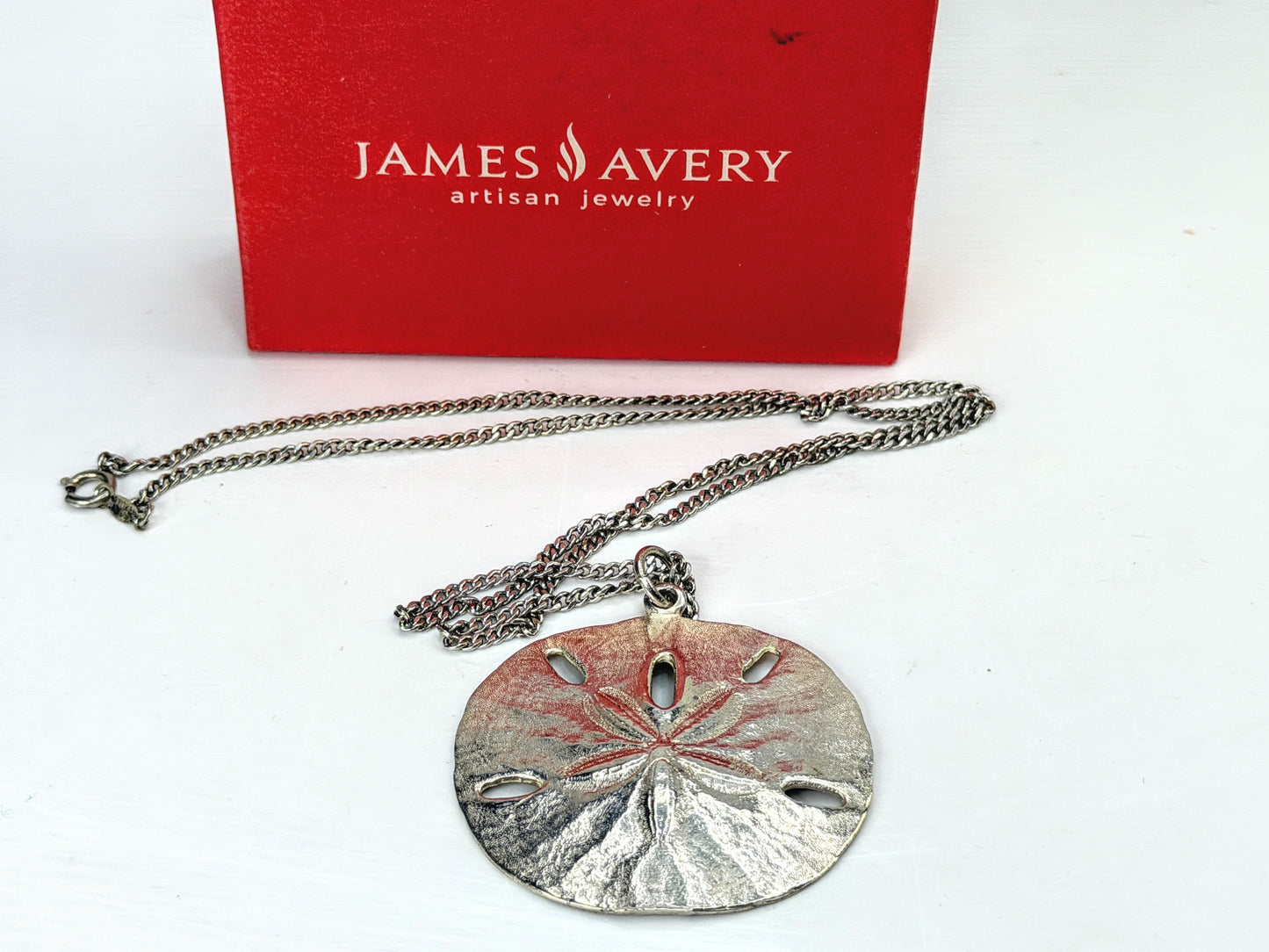 Retired James Avery Sterling Silver 1.75" Large Sand Dollar SS Necklace JR1984