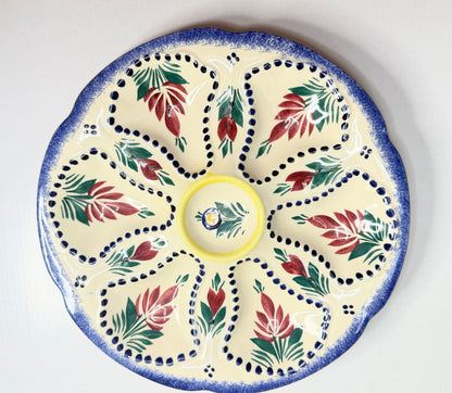 Mid Century French Quimper Oyster Plate 9” Hand Decorated Floral Faience A755