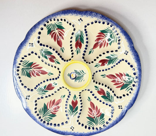 Mid Century French Quimper Oyster Plate 9” Hand Decorated Floral Faience A755