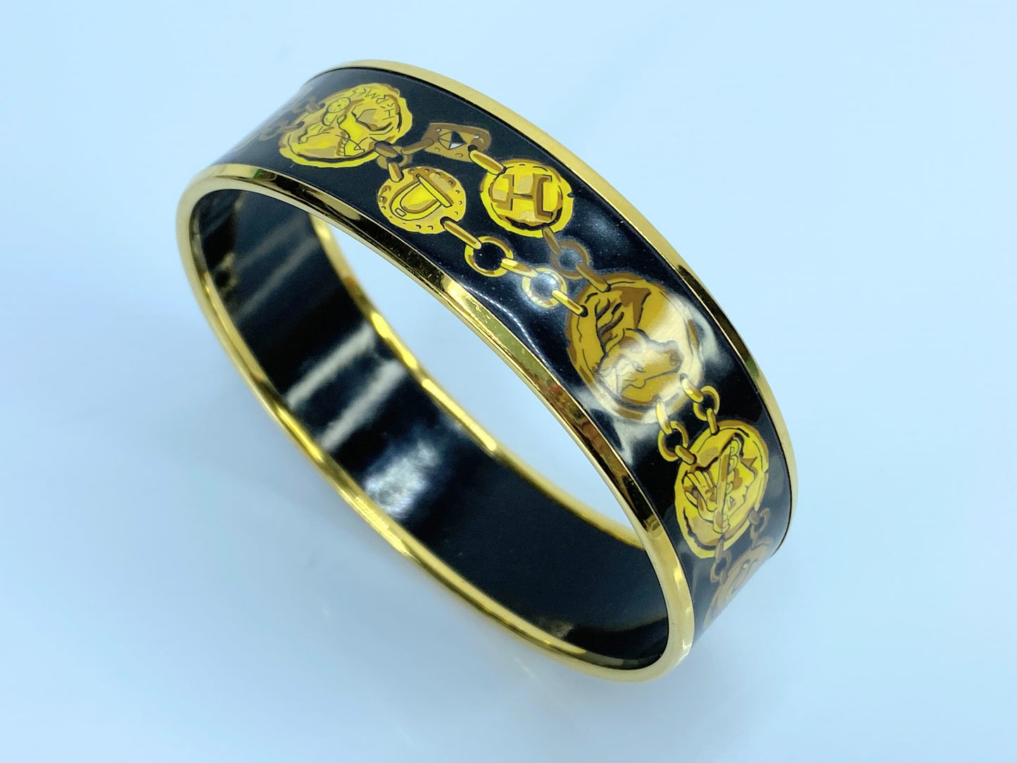 Hermès Black Wide Enamel Cheval Et Harnais Bangle 20mm 8" GS549