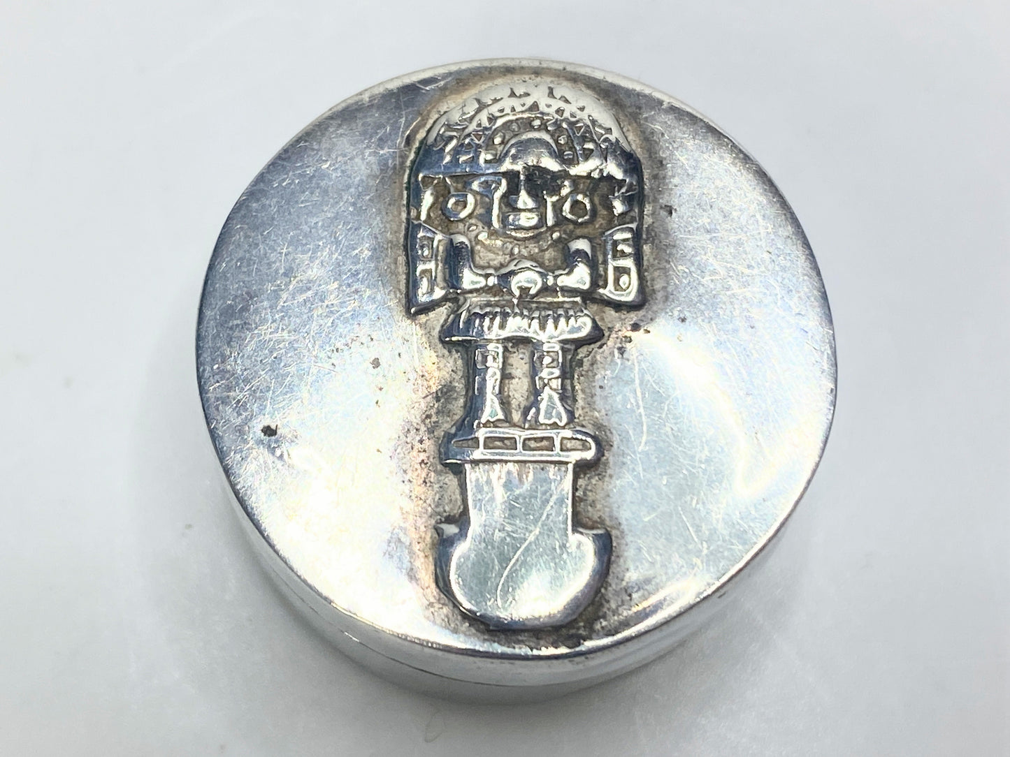 Vintage Aztec / Mesoamerican iconography Sterling Silver Trinket Box 12g SS134