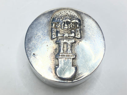 Vintage Aztec / Mesoamerican iconography Sterling Silver Trinket Box 12g SS134