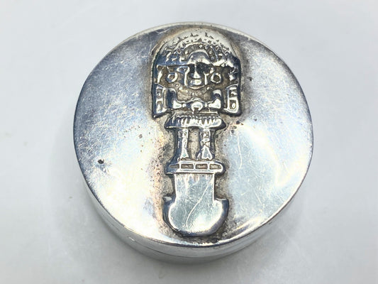 Vintage Aztec / Mesoamerican iconography Sterling Silver Trinket Box 12g SS134