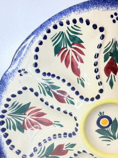Mid Century French Quimper Oyster Plate 9” Hand Decorated Floral Faience A755