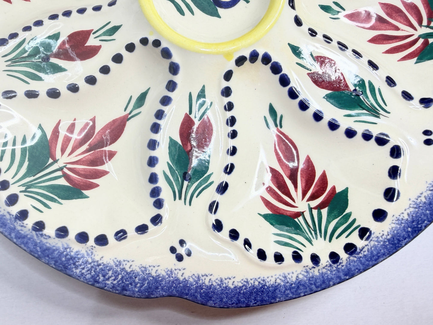 Mid Century French Quimper Oyster Plate 9” Hand Decorated Floral Faience A755