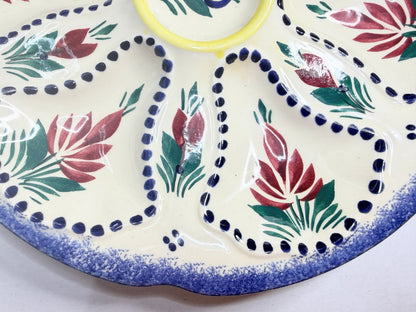 Mid Century French Quimper Oyster Plate 9” Hand Decorated Floral Faience A755