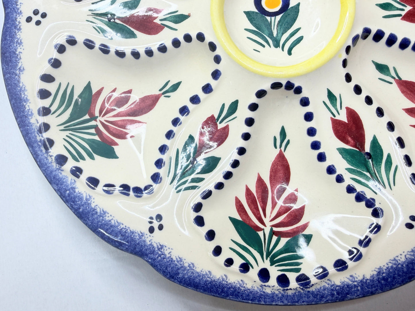 Mid Century French Quimper Oyster Plate 9” Hand Decorated Floral Faience A755