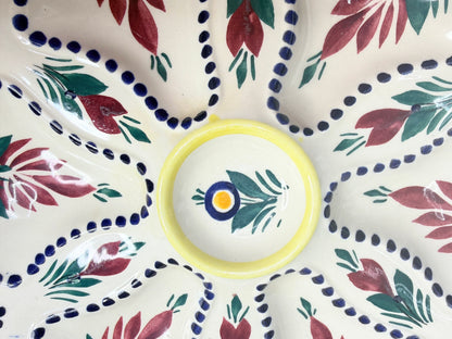 Mid Century French Quimper Oyster Plate 9” Hand Decorated Floral Faience A755