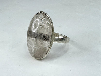 Handmade Sterling Silver Rutilated Quartz Oval Statement Ring 4.6g size 9 JR2092