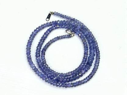 Natural Tanzanite Faceted Bead Necklace 18K White Gold 16.5" JR1985
