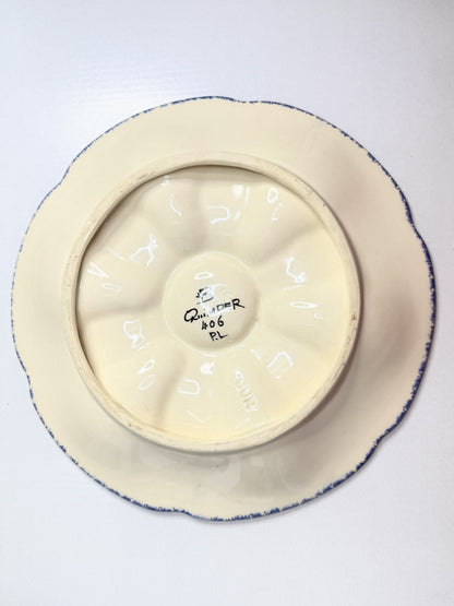 Mid Century French Quimper Oyster Plate 9” Hand Decorated Floral Faience A755