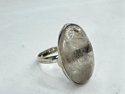 Handmade Sterling Silver Rutilated Quartz Oval Statement Ring 4.6g size 9 JR2092
