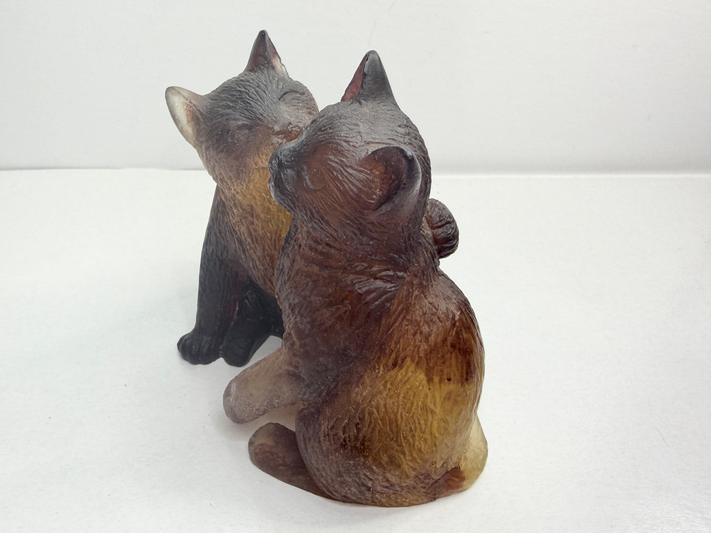 Daum Pâte de Verre Crystal Cat Pair Figurine Mid Century French Art Glass A765
