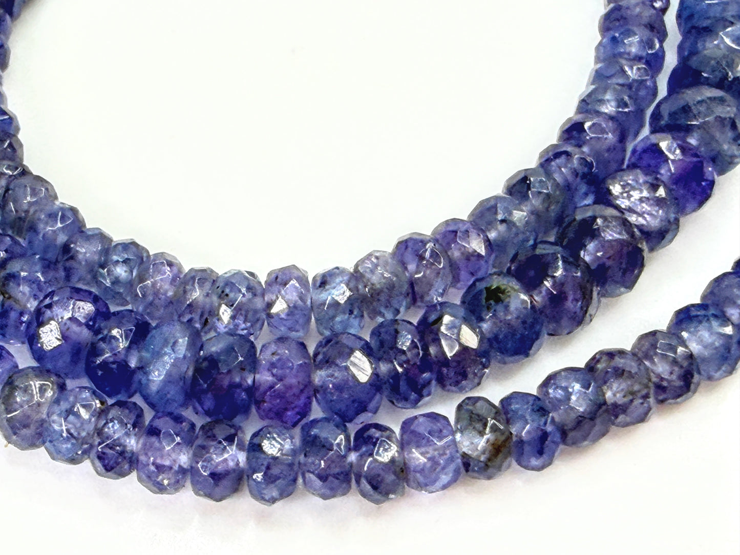 Natural Tanzanite Faceted Bead Necklace 18K White Gold 16.5" JR1985