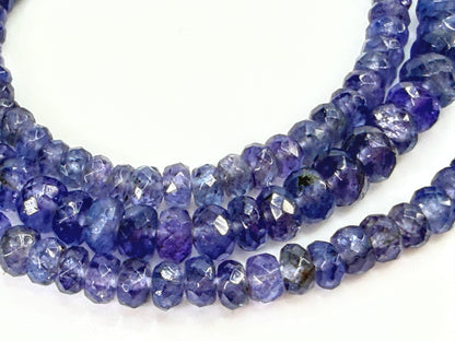 Natural Tanzanite Faceted Bead Necklace 18K White Gold 16.5" JR1985