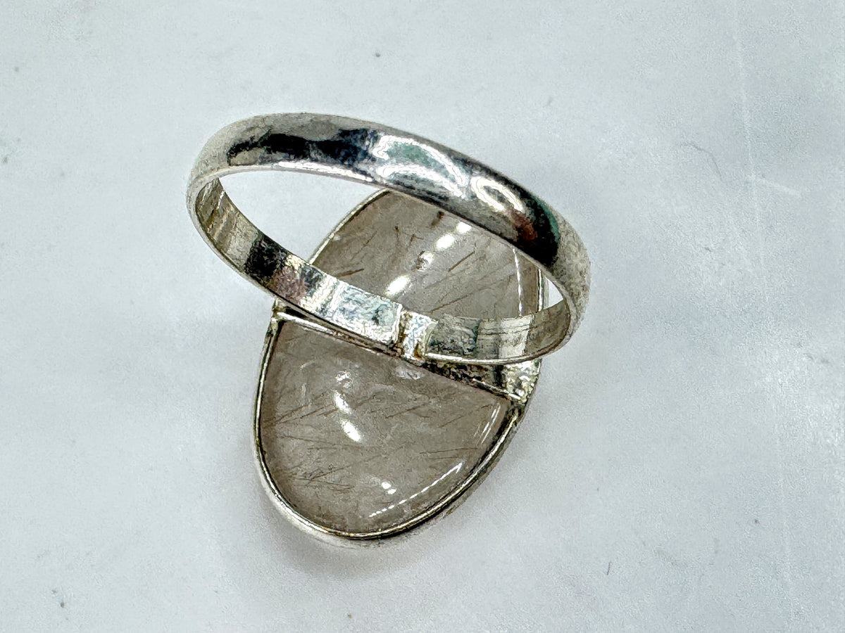Handmade Sterling Silver Rutilated Quartz Oval Statement Ring 4.6g size 9 JR2092
