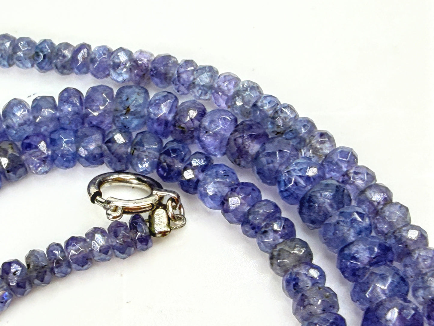 Natural Tanzanite Faceted Bead Necklace 18K White Gold 16.5" JR1985
