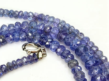 Natural Tanzanite Faceted Bead Necklace 18K White Gold 16.5" JR1985