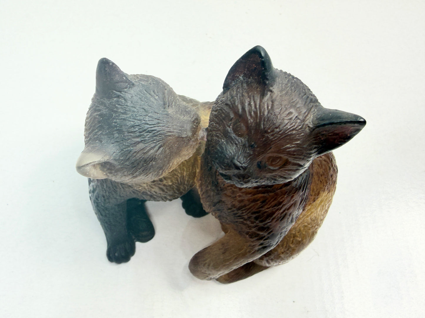 Daum Pâte de Verre Crystal Cat Pair Figurine Mid Century French Art Glass A765