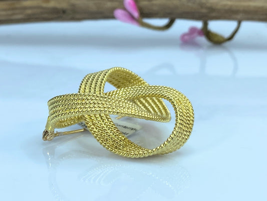 Contemporary Spiral Rope knot solid 18K yellow gold brooch 1.25" 14.7g JR716