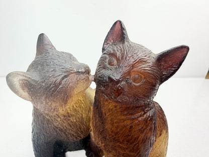 Daum Pâte de Verre Crystal Cat Pair Figurine Mid Century French Art Glass A765